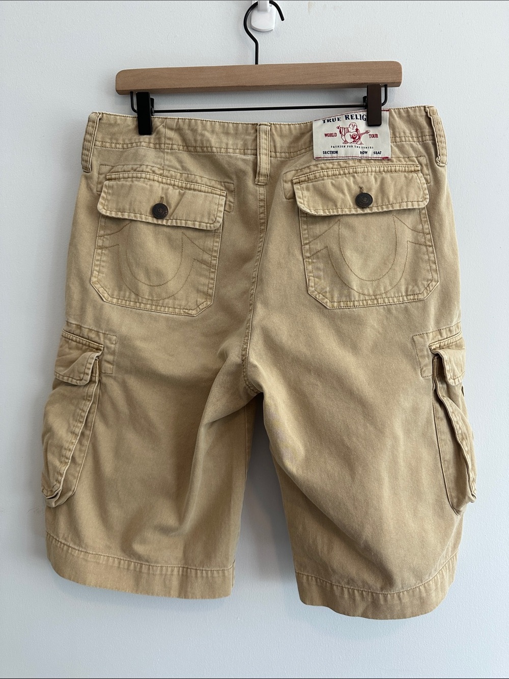 True Religion Mens Cargo Shorts 32 Tan Utility Outdoor Camping Fishing